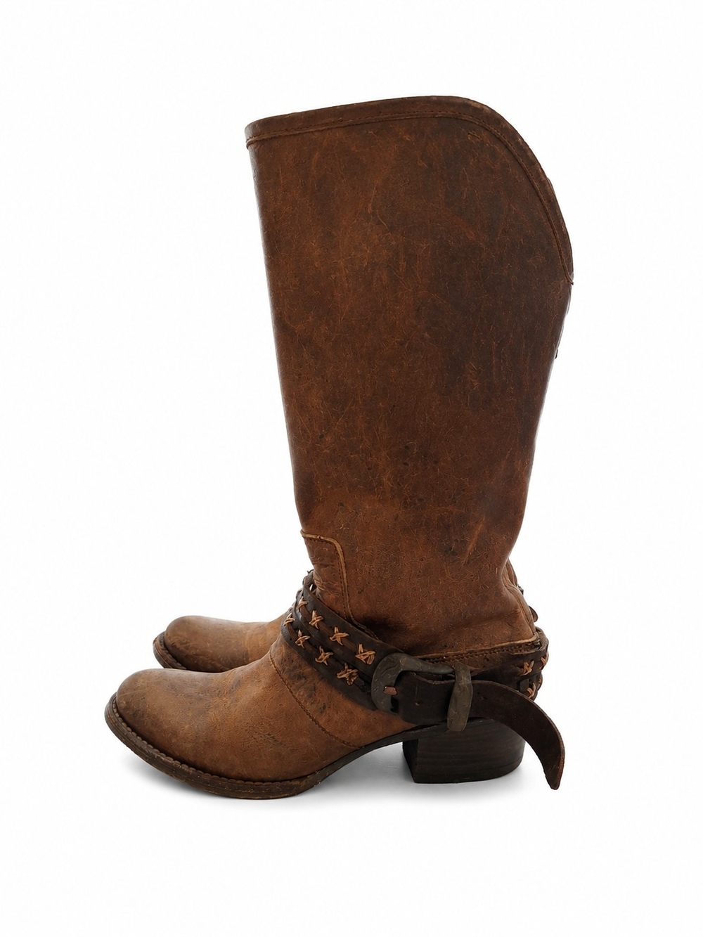 Freebird Knox Boots Size 6 Distressed Brown Leather Harness Boots Boho Chic - Picture 3 of 16